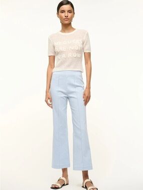 Staud Knack Pant in Sky Micro Check, Blue/White Gingham Ankle Pant, Large, NWT